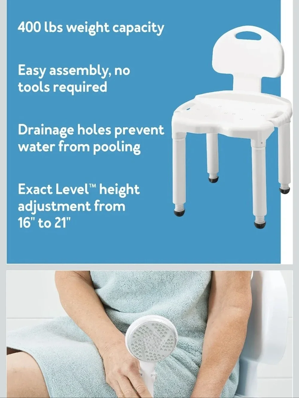 Carex Bath Seat And Shower Chair with Backrest for Seniors, Bath Chair